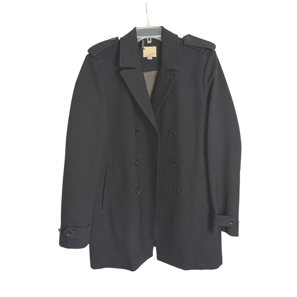 Banana Republic Heritage Pea Coat Mens Medium Navy Blue Wool Military Epaulettes